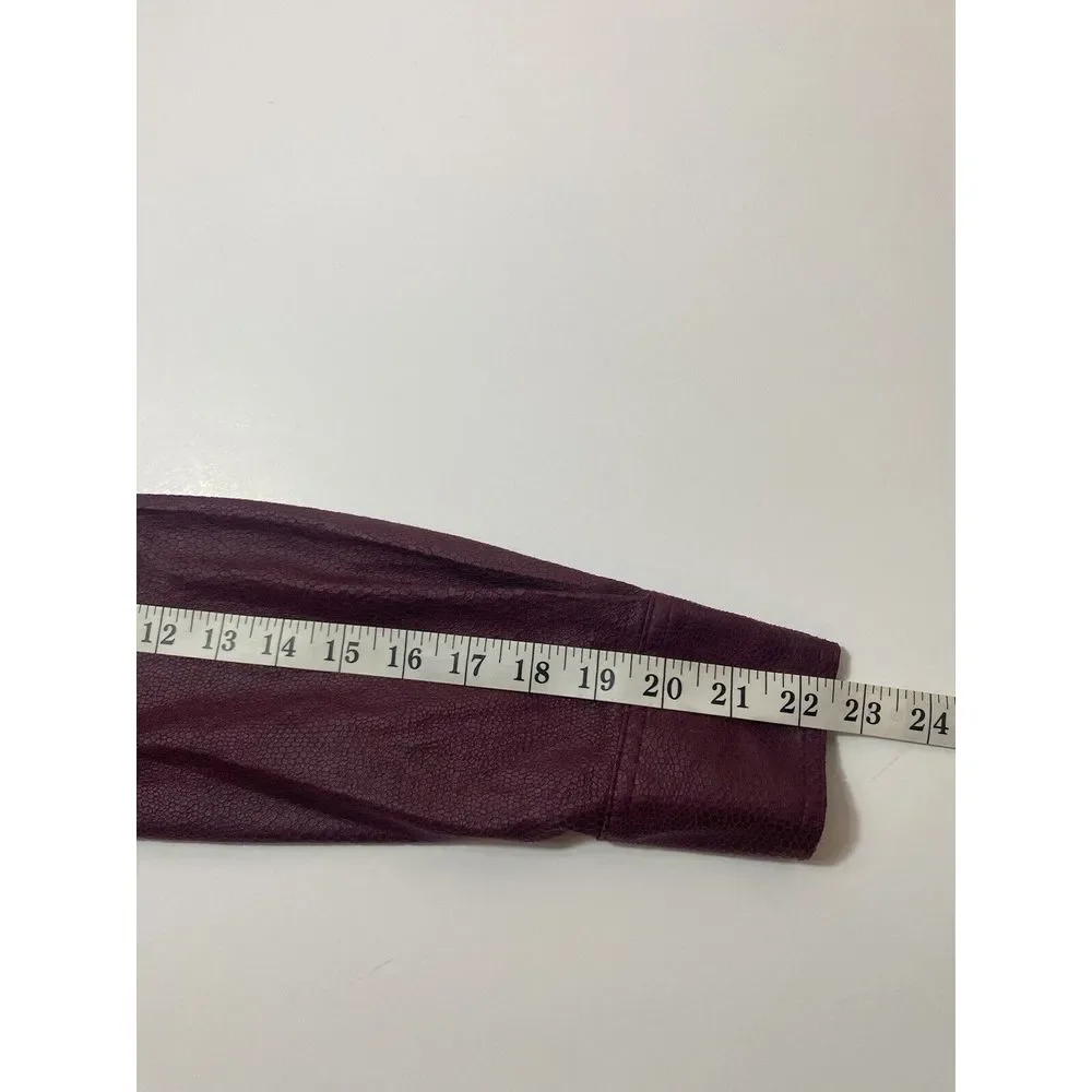 Chico's Medium Button Up Jacket Faux leather Burgundy Lightweight Animal Print‎